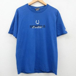 リー(Lee)のXL★古着 リー Lee 半袖 ビンテージ Tシャツ メンズ 90年代 90s NFL インディアナポリスコルツ 刺繍 コットン クルーネック 青 ブルー アメフト スーパーボウル 23jul17 中古(Tシャツ/カットソー(半袖/袖なし))