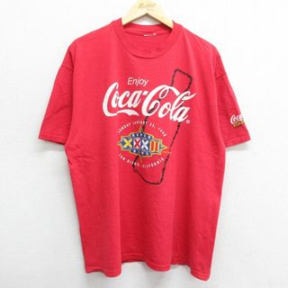 XL★古着 半袖 ビンテージ Tシャツ メンズ 90年代 90s コカコーラ NFL サンディエゴ クルーネック 赤 レッド アメフト スーパーボウル 23jul17 中古(Tシャツ/カットソー(半袖/袖なし))