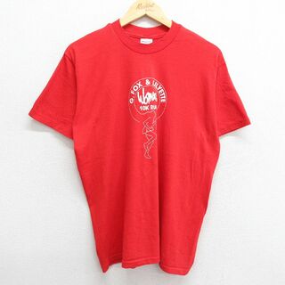 L★古着 半袖 ビンテージ Tシャツ メンズ 90年代 90s マラソン GFOX＆LILYETTE クルーネック USA製 赤 レッド 23jul17 中古(Tシャツ/カットソー(半袖/袖なし))