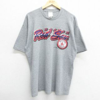 XL★古着 半袖 ビンテージ Tシャツ メンズ 90年代 90s MLB ボストンレッドソックス コットン USA製 グレー メジャーリーグ ベースボール 野球 23jul17 中古(Tシャツ/カットソー(半袖/袖なし))