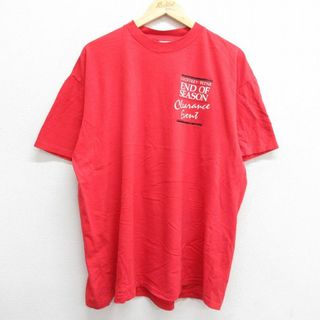 XL★古着 半袖 ビンテージ Tシャツ メンズ 90年代 90s GEOFFREY BEENE 大きいサイズ コットン クルーネック USA製 赤 レッド 23jul17 中古(Tシャツ/カットソー(半袖/袖なし))