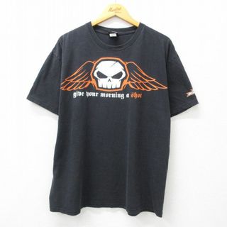 ノーフィアー(NO FEAR)のXL★古着 ノーフィア 半袖 ビンテージ Tシャツ メンズ 00年代 00s スカル shot 大きいサイズ コットン クルーネック 黒 ブラック 23jul18 中古(Tシャツ/カットソー(半袖/袖なし))