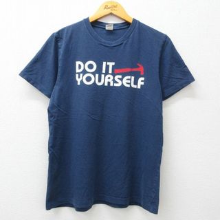 ホリスター(Hollister)のL★古着 半袖 ホリスター Hollister Tシャツ メンズ DO IT YOURSELF コットン クルーネック 紺 ネイビー 23jul18 中古(Tシャツ/カットソー(半袖/袖なし))