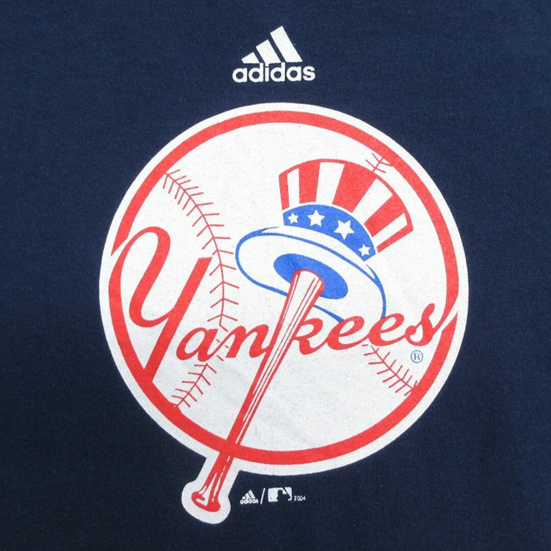 adidas(アディダス)のXL★古着 アディダス adidas 半袖 ビンテージ Tシャツ メンズ 00年代 00s MLB ニューヨークヤンキース 大きいサイズ コットン クルーネック 紺 ネイビー メジャーリーグ ベースボール 野球 23jul18 中古 メンズのトップス(Tシャツ/カットソー(半袖/袖なし))の商品写真