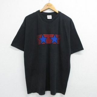 ヘインズ(Hanes)のXL★古着 ヘインズ Hanes 半袖 ビンテージ Tシャツ メンズ 00年代 00s 星 スター コットン クルーネック 黒 ブラック 23jul18 中古(Tシャツ/カットソー(半袖/袖なし))