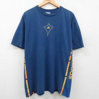 アディダス(adidas)のXL★古着 アディダス adidas 半袖 ビンテージ Tシャツ メンズ 00年代 00s　ビッグロゴ コットン クルーネック 青 ブルー 23jul18 中古(Tシャツ/カットソー(半袖/袖なし))