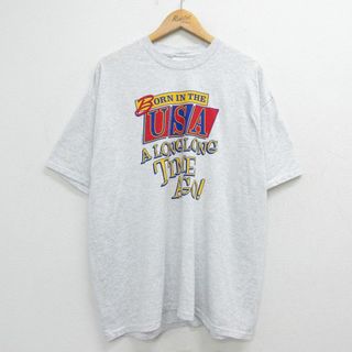 ヘインズ(Hanes)のXL★古着 ヘインズ Hanes 半袖 ビンテージ Tシャツ メンズ 00年代 00s Born in the USA 大きいサイズ クルーネック 薄グレー 霜降り 【spe】 23jul18 中古(Tシャツ/カットソー(半袖/袖なし))