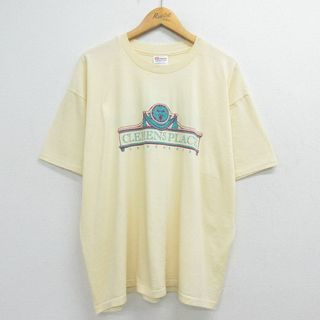 ヘインズ(Hanes)のXL★古着 ヘインズ Hanes 半袖 ビンテージ Tシャツ メンズ 90年代 90s クレメンスプレイスアパートメンツ ライオン 大きいサイズ クルーネック 薄黄 イエロー 23jul18 中古(Tシャツ/カットソー(半袖/袖なし))