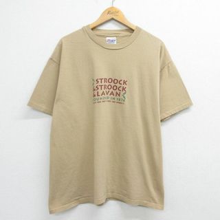 ヘインズ(Hanes)のXL★古着 ヘインズ Hanes 半袖 ビンテージ Tシャツ メンズ 00年代 00s STROOCK&LAVAN コットン クルーネック ベージュ カーキ 23jul18 中古(Tシャツ/カットソー(半袖/袖なし))