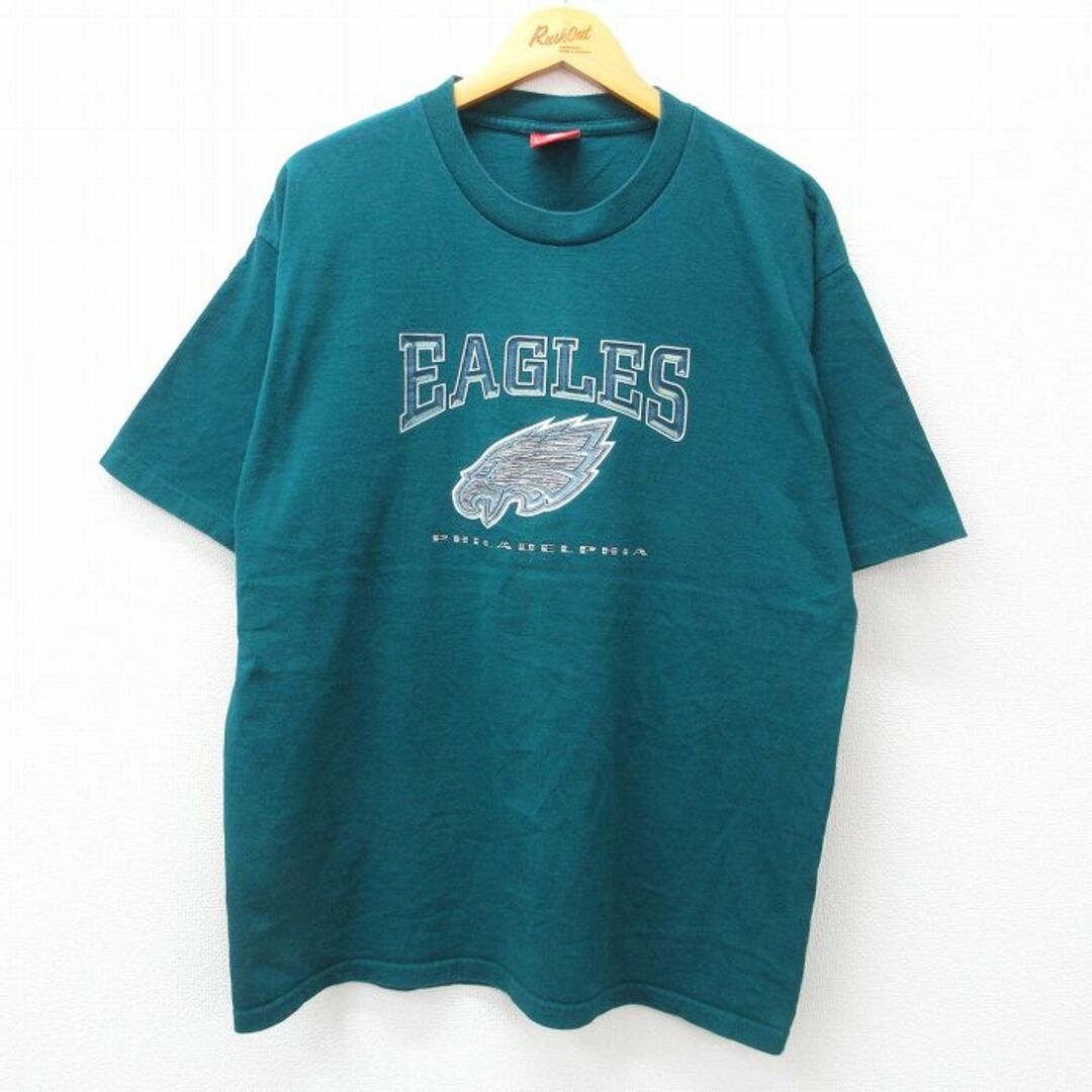 FILA(フィラ)のXL★古着 半袖 ビンテージ Tシャツ メンズ 00年代 00s NFL フィラデルフィアイーグルス クルーネック 青緑 アメフト スーパーボウル 23jul18 中古 メンズのトップス(Tシャツ/カットソー(半袖/袖なし))の商品写真