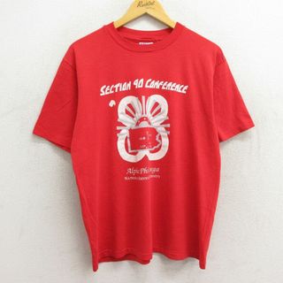 ヘインズ(Hanes)のL★古着 ヘインズ Hanes 半袖 ビンテージ Tシャツ メンズ 80年代 80s アルファファイオメガ 大学 カレッジ クルーネック 赤 レッド 23jul18 中古(Tシャツ/カットソー(半袖/袖なし))