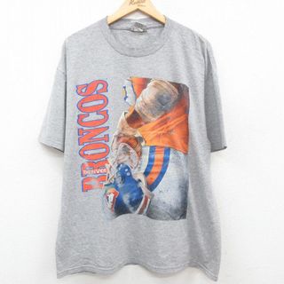 リー(Lee)のXL★古着 リー Lee 半袖 ビンテージ Tシャツ メンズ 00年代 00s NFL デンバーブロンコス 大きいサイズ クルーネック グレー 霜降り アメフト スーパーボウル 23jul19 中古(Tシャツ/カットソー(半袖/袖なし))