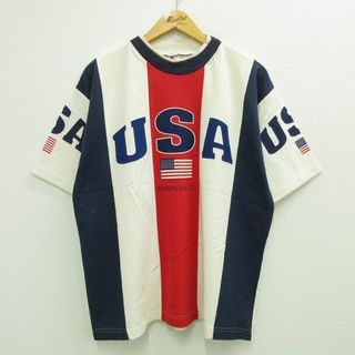 XL★古着 半袖 ビンテージ Tシャツ メンズ 00年代 00s 星条旗 USAロゴ 鹿の子 大きいサイズ コットン クルーネック USA製 赤他 レッド 23jul19 中古(Tシャツ/カットソー(半袖/袖なし))