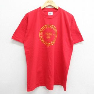 L★古着 半袖 ビンテージ Tシャツ メンズ 90年代 90s ハーバード大学 カレッジ コットン クルーネック USA製 赤 レッド 23jul19 中古(Tシャツ/カットソー(半袖/袖なし))