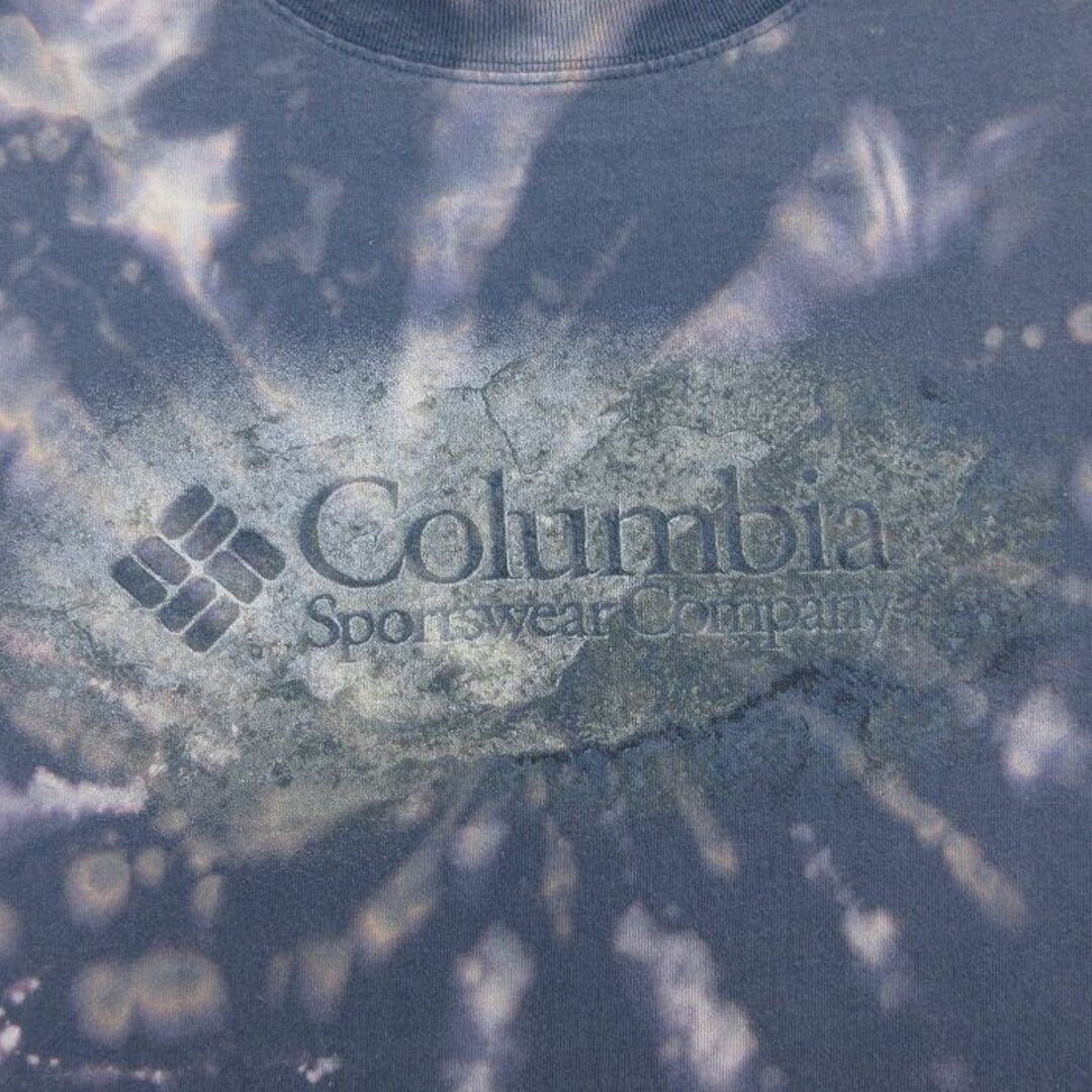 Columbia(コロンビア)のL★古着 コロンビア COLUMBIA 半袖 ビンテージ Tシャツ メンズ 00年代 00s ビッグロゴ コットン クルーネック 紺他 ネイビー ブリーチ加工 23jul19 中古 メンズのトップス(Tシャツ/カットソー(半袖/袖なし))の商品写真