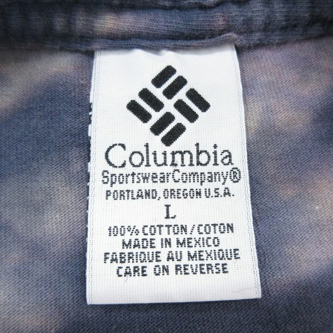 Columbia(コロンビア)のL★古着 コロンビア COLUMBIA 半袖 ビンテージ Tシャツ メンズ 00年代 00s ビッグロゴ コットン クルーネック 紺他 ネイビー ブリーチ加工 23jul19 中古 メンズのトップス(Tシャツ/カットソー(半袖/袖なし))の商品写真