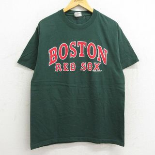 リー(Lee)のL★古着 リー Lee 半袖 ビンテージ Tシャツ メンズ 00年代 00s MLB ボストンレッドソックス コットン クルーネック 緑 グリーン メジャーリーグ ベースボール 野球 23jul19 中古(Tシャツ/カットソー(半袖/袖なし))