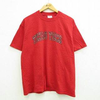 L★古着 半袖 ビンテージ Tシャツ メンズ 00年代 00s テキサス工科大学 コットン クルーネック 赤 レッド 23jul19 中古(Tシャツ/カットソー(半袖/袖なし))