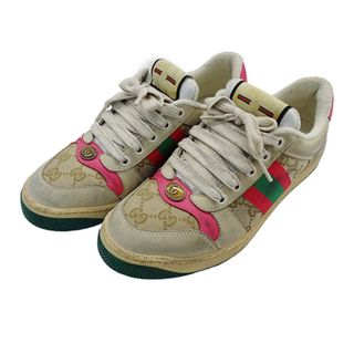 グッチ(Gucci)のグッチ GUCCI スニーカー レディース ブランド 靴 バターレザー GGキャンバス スクリーナー ベージュ 570443 #37 約24cm ヴィンテージ加工 ローカット お出かけ【中古】(スニーカー)