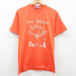 ヘインズ(Hanes)のM★古着 ヘインズ Hanes 半袖 ビンテージ Tシャツ メンズ 90年代 90s トランペット フェスティバル クルーネック USA製 オレンジ 23jul20 中古(Tシャツ/カットソー(半袖/袖なし))