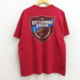 XL★古着 半袖 ビンテージ Tシャツ メンズ 90年代 90s ゲティスバーグ TAVERN 大きいサイズ クルーネック 赤 レッド 23jul20 中古(Tシャツ/カットソー(半袖/袖なし))