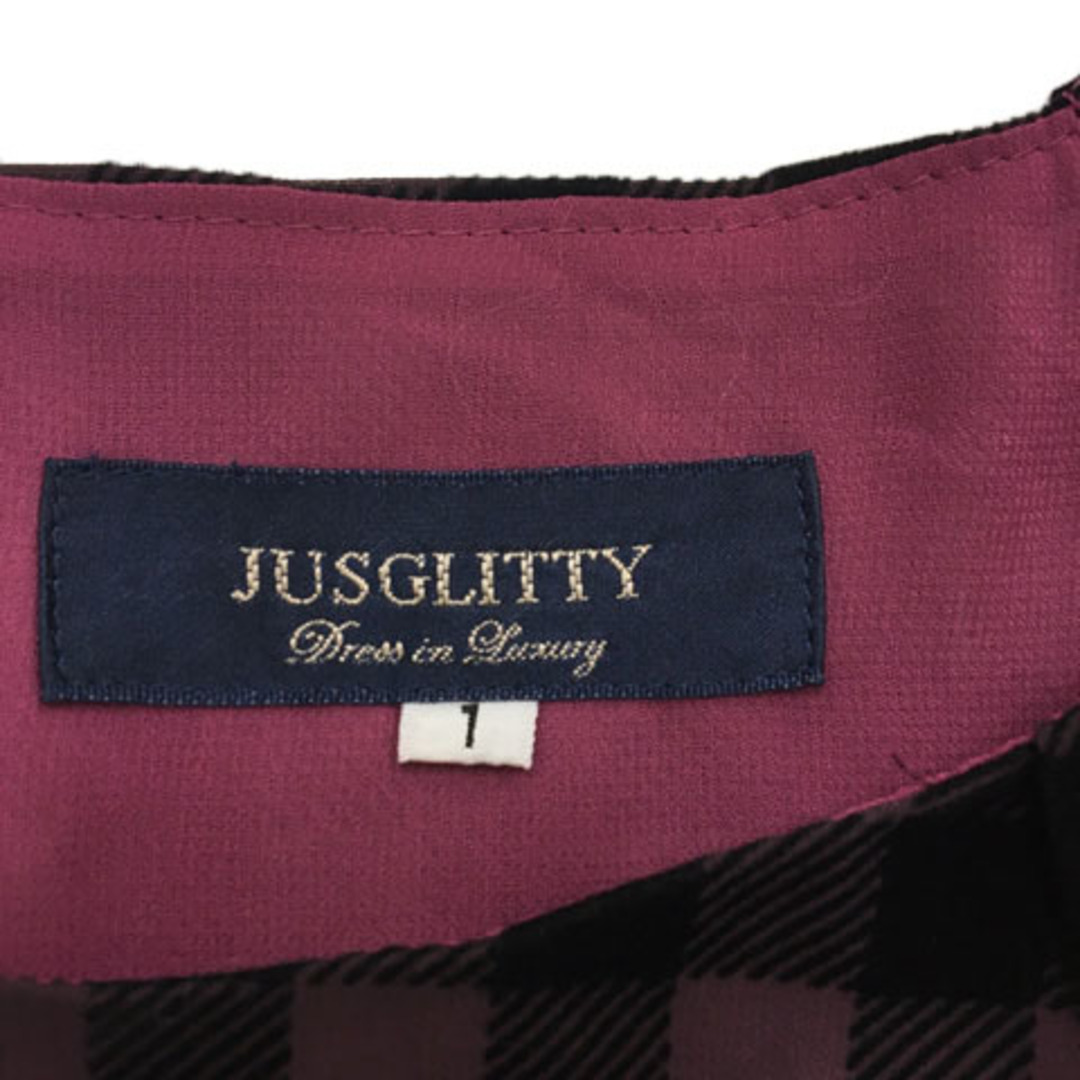 JUSGLITTY(ジャスグリッティー)のジャスグリッティー カットソー チェック フレンチスリーブ 1 紫 黒 レディースのトップス(カットソー(半袖/袖なし))の商品写真