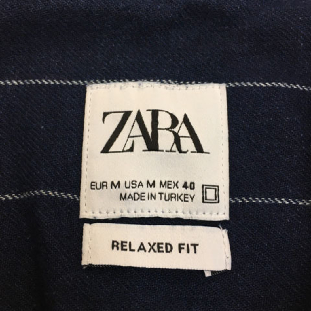 ZARA(ザラ)のザラ シャツ スタンダード カジュアル ストライプ 長袖 USA M 紺 白 メンズのトップス(シャツ)の商品写真