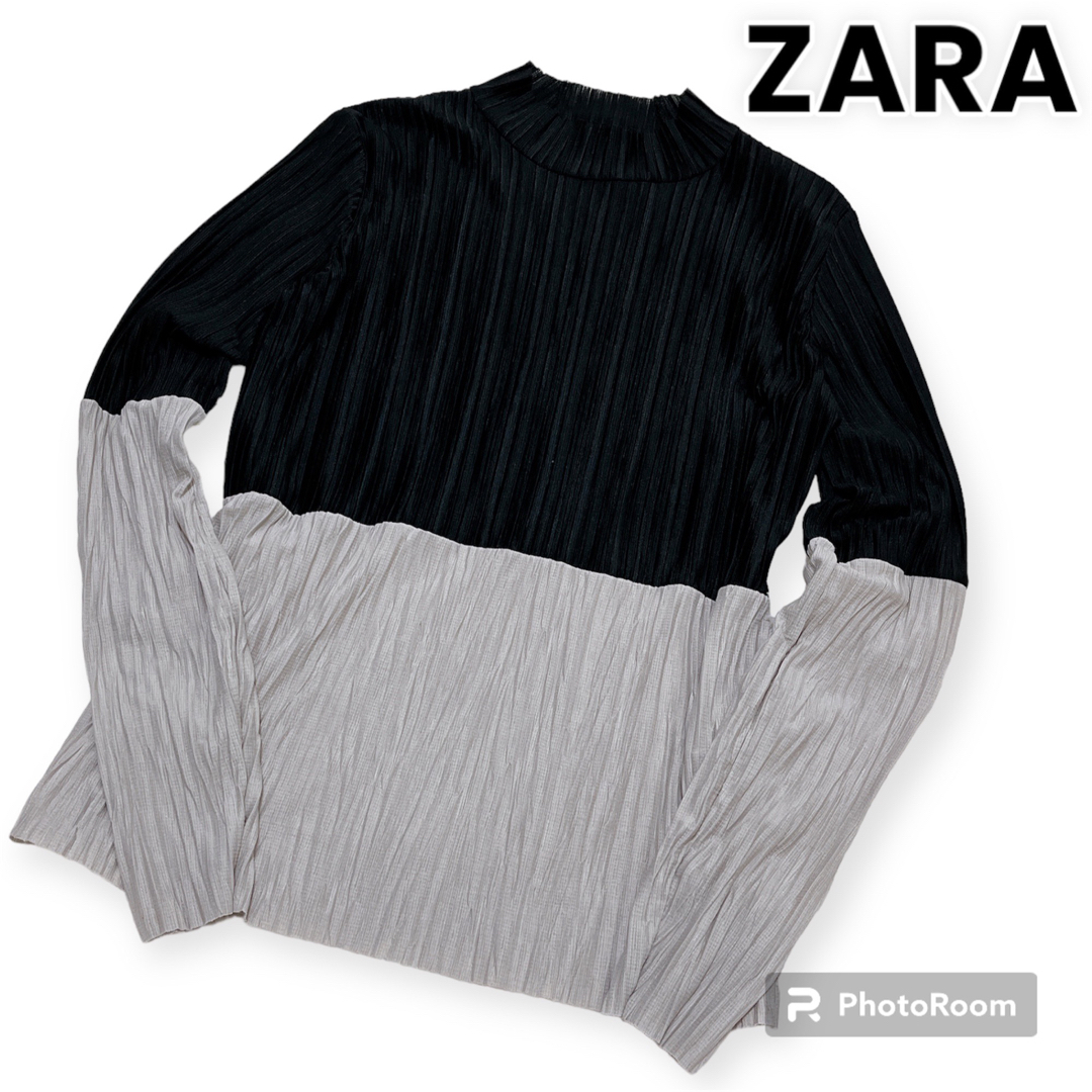 ZARA(ザラ)のZARA プリーツ トップス バイカラー 長袖 春服 レディースのトップス(カットソー(長袖/七分))の商品写真