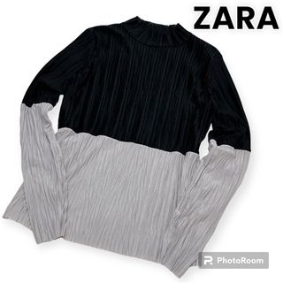 ザラ(ZARA)のZARA プリーツ トップス バイカラー 長袖 春服(カットソー(長袖/七分))