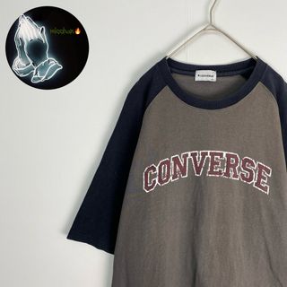 【半袖ラグランTシャツ　プリントデザイン　バイカラー　グレー　ネイビー　古着】(Tシャツ/カットソー(半袖/袖なし))