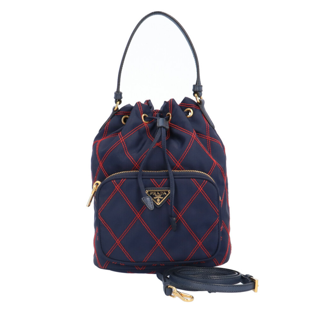 PRADA(プラダ)のプラダ トライアングルロゴ巾着 ショルダーバッグ ナイロン 1BH038 ネイビー レディース PRADA  中古 レディースのバッグ(ショルダーバッグ)の商品写真