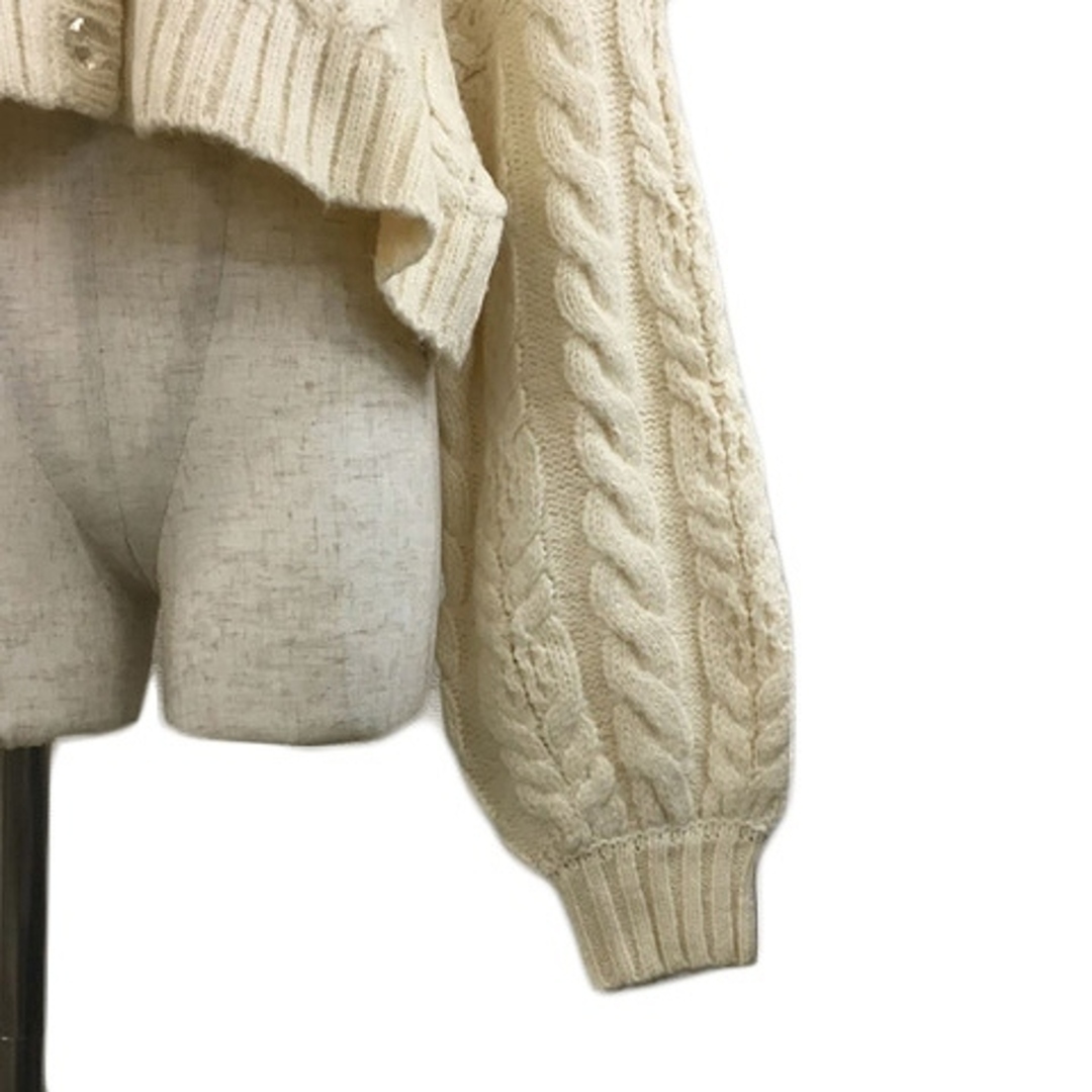 heather(ヘザー)のヘザー カーディガン ニット Vネック ケーブル編み クロップド 長袖 F 白 レディースのトップス(カーディガン)の商品写真