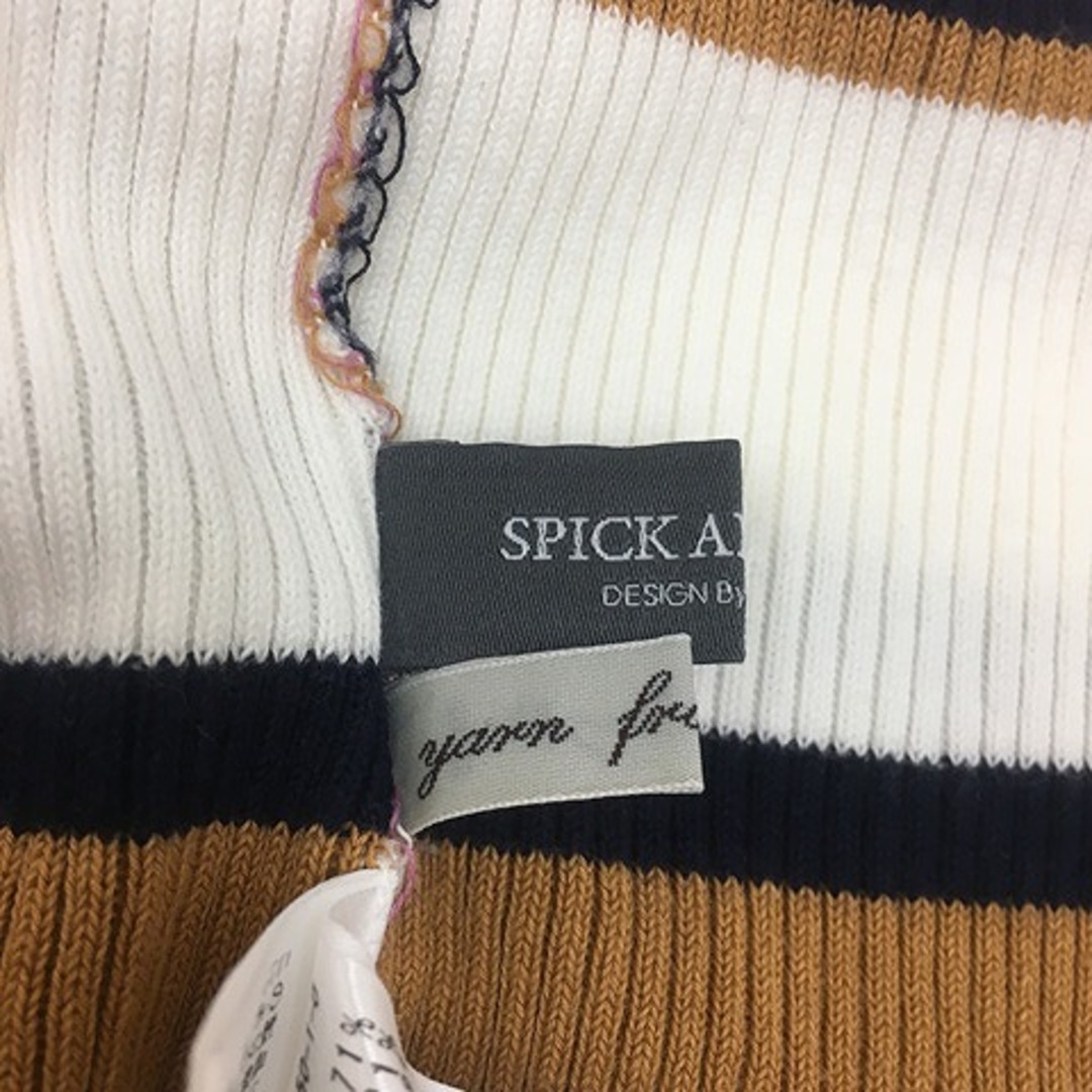 Spick & Span(スピックアンドスパン)のスピック&スパン カットソー プルオーバー リブ ボーダー 長袖 白 茶 レディースのトップス(カットソー(長袖/七分))の商品写真