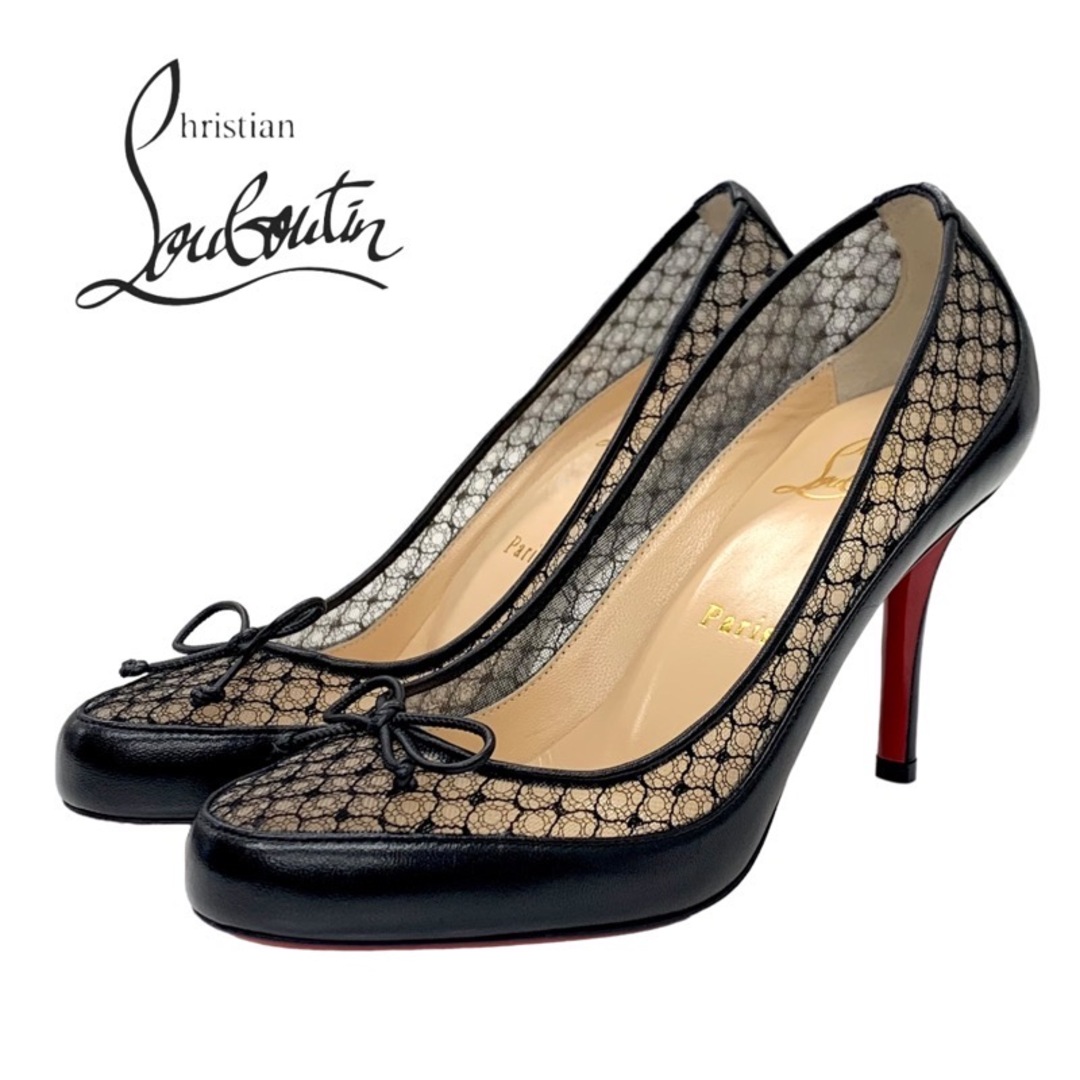 Christian Louboutin(クリスチャンルブタン)の未使用 クリスチャンルブタン Christian Louboutin パンプス 靴 シューズ リボン レース レザー ブラック 黒 レディースの靴/シューズ(ハイヒール/パンプス)の商品写真