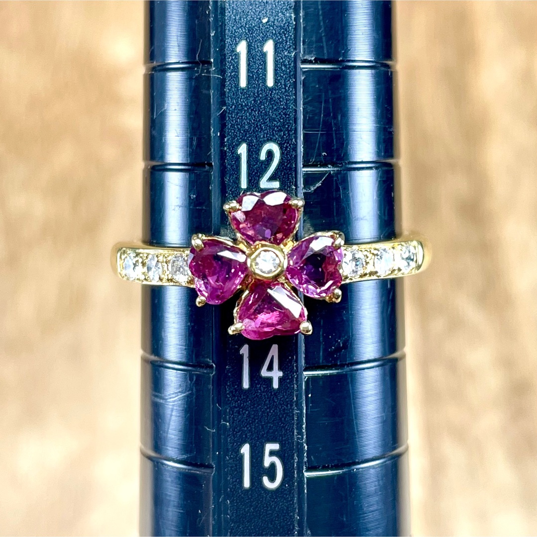 可愛い！K18 ルビー ダイヤ フラワー リング 3.23g M1761 レディースのアクセサリー(リング(指輪))の商品写真