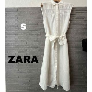 ザラ(ZARA)のザラZARA ノースリーブ リネン ワンピース シャツ マキシ ロングワンピ 白(ロングワンピース/マキシワンピース)