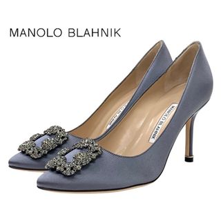 マノロブラニク(MANOLO BLAHNIK)の未使用 マノロブラニク MANOLO BLAHNIK ハンギシ パンプス パーティーシューズ フォーマルシューズ 靴 シューズ ビジュー サテン ブルー系(ハイヒール/パンプス)