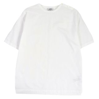 エルメス(Hermes)の極美品□HERMES エルメス コットン100％ ホースプリント ボタン付き ショートスリーブ 半袖 トップス Tシャツ カットソー ホワイト 37 フランス製 正規品 メンズ(Tシャツ/カットソー(半袖/袖なし))