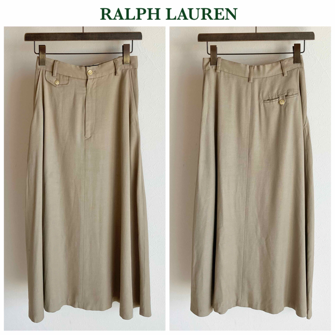 Ralph Lauren(ラルフローレン)のラルフローレン レーヨン ウール フレア ロング スカート 9 サンドベージュ レディースのスカート(ロングスカート)の商品写真