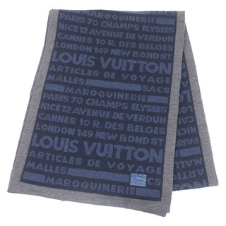 ルイヴィトン(LOUIS VUITTON)の極美品□LOUIS VUITTON ルイヴィトン M78518 エシャルプ・ボールドスタンプス ウール100％ ロゴ総柄 ニットマフラー ネイビー イタリア製 正規品 メンズ(マフラー)