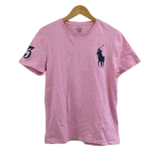 ポロラルフローレン(POLO RALPH LAUREN)のポロ ラルフローレン Tシャツ カットソー 刺繍 杢 半袖 M ピンク 紺(Tシャツ/カットソー(半袖/袖なし))