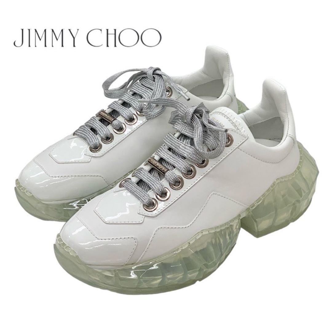 JIMMY CHOO(ジミーチュウ)の未使用 ジミーチュウ JIMMY CHOO DIAMOND スニーカー 靴 シューズ レザー パテント ホワイト レディースの靴/シューズ(スニーカー)の商品写真