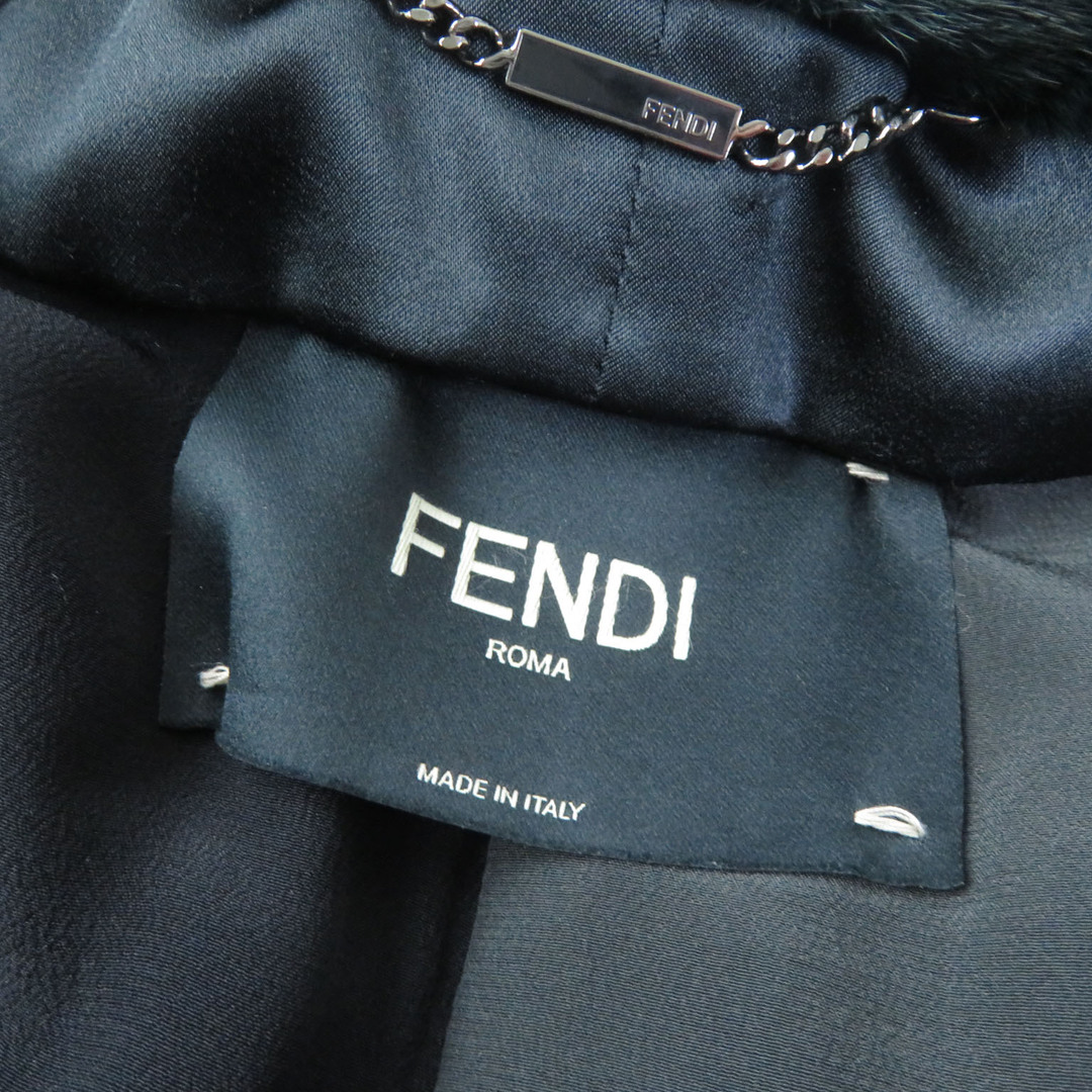 FENDI(フェンディ)の極美品★FENDI フェンディ ミンク 裏地シルク100％ ノーカラー 五分袖 本毛皮コート ブラック グリーン 42 イタリア製 正規品 レディース レディースのジャケット/アウター(毛皮/ファーコート)の商品写真