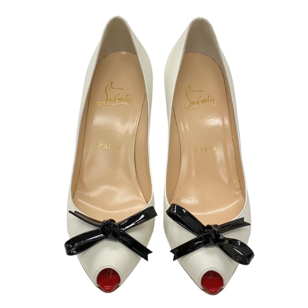 Christian Louboutin(クリスチャンルブタン)の未使用 クリスチャンルブタン Christian Louboutin パンプス 靴 シューズ リボン レザー ホワイト ブラック レディースの靴/シューズ(ハイヒール/パンプス)の商品写真