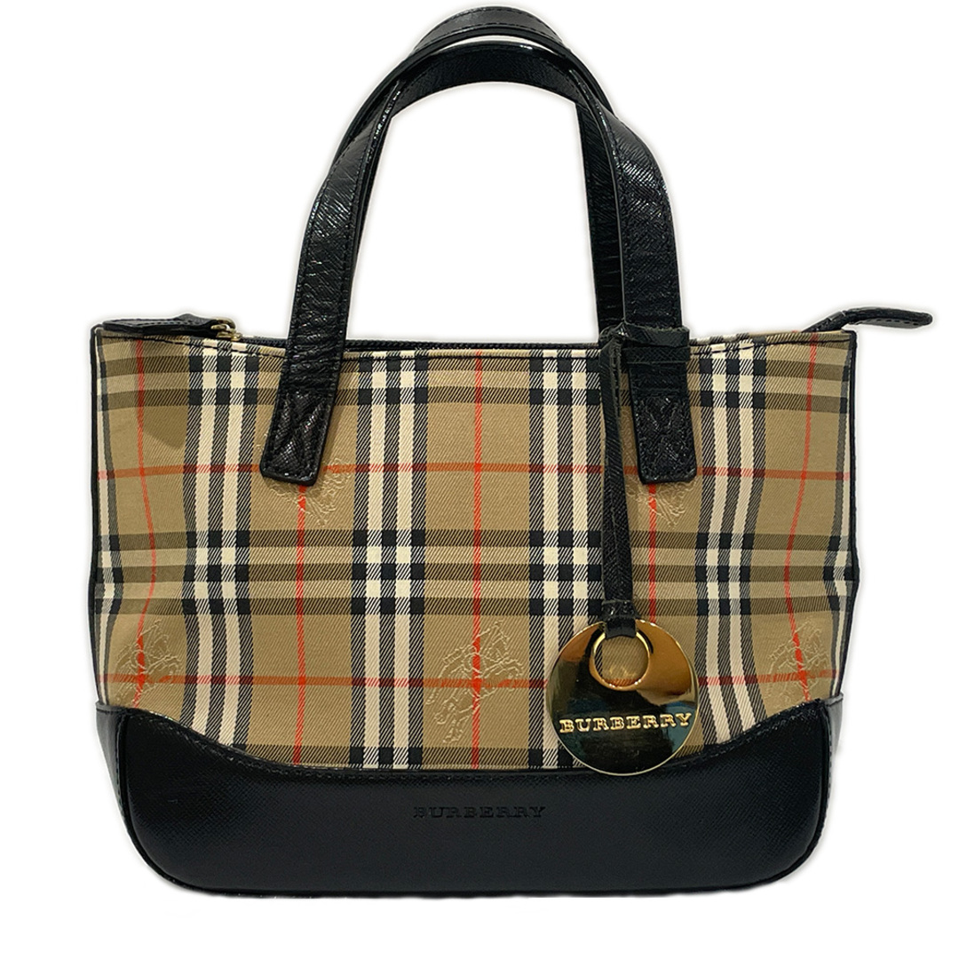 BURBERRY(バーバリー)のBURBERRY ハンドバッグ ロゴ チェック ヴィンテージ ミニ トート キャンバス レザー レディースのバッグ(ハンドバッグ)の商品写真