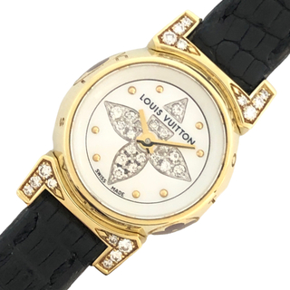 ルイヴィトン(LOUIS VUITTON)の　ルイ・ヴィトン LOUIS VUITTON タンブール ビジュ　ホワイトシェル Q151L1 ブラック K18YG/ダイヤモンド クオーツ レディース 腕時計(腕時計)