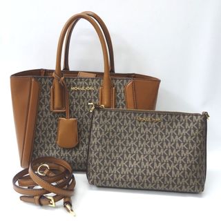 マイケルコース(Michael Kors)のマイケルコース ハンドバッグ 2Wayショルダー ポーチ付 MK総柄 ブラウン Ft601354 中古(ハンドバッグ)