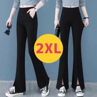 フレアパンツ レギンス スキニー 2XL 美脚脚長 ストレッチ スリット 韓国(カジュアルパンツ)