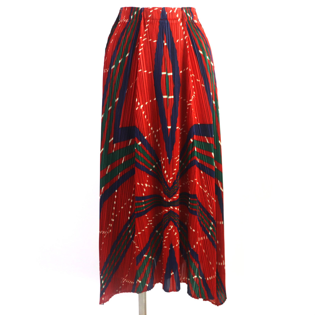 極美品▼PLEATS PLEASE プリーツプリーズ イッセイミヤケ PP33-JG822 プリーツ加工 総柄 ロングスカート レッド 2 日本製 レディース