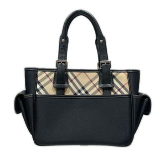 バーバリー(BURBERRY)のBURBERRY ハンドバッグ チェック サイドポケット キャンバス レザー(ハンドバッグ)